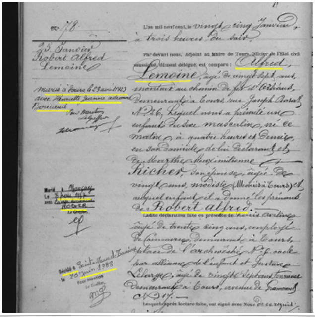 Acte de naissance, 2&egrave;me mariage  et date de d&eacute;c&egrave;s